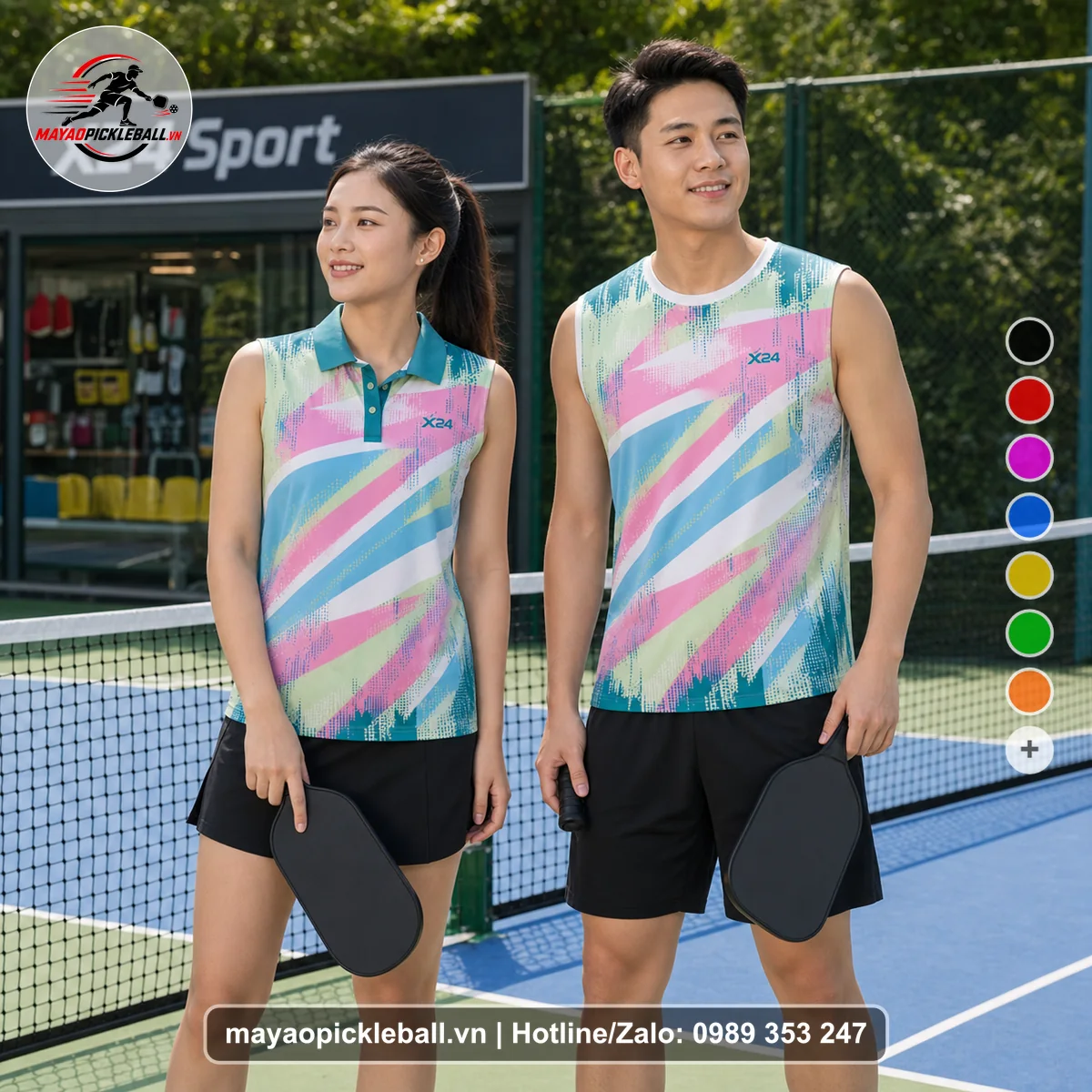 Bộ quần áo pickleball X24-PB-197 xanh biến thể không ống tay