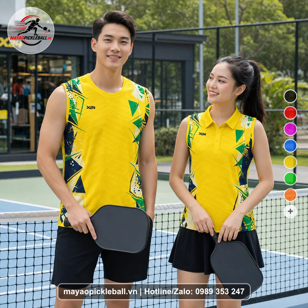 Bộ quần áo pickleball X24-PB-199 vàng biến thể không ống tay