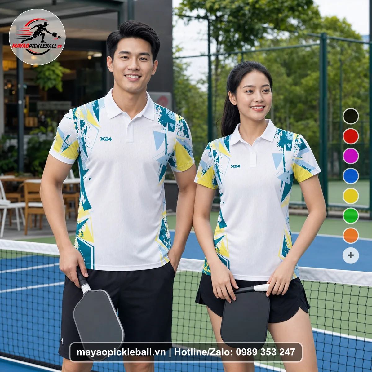 Bộ quần áo pickleball X24-PB-200 trắng áo có tay có cổ