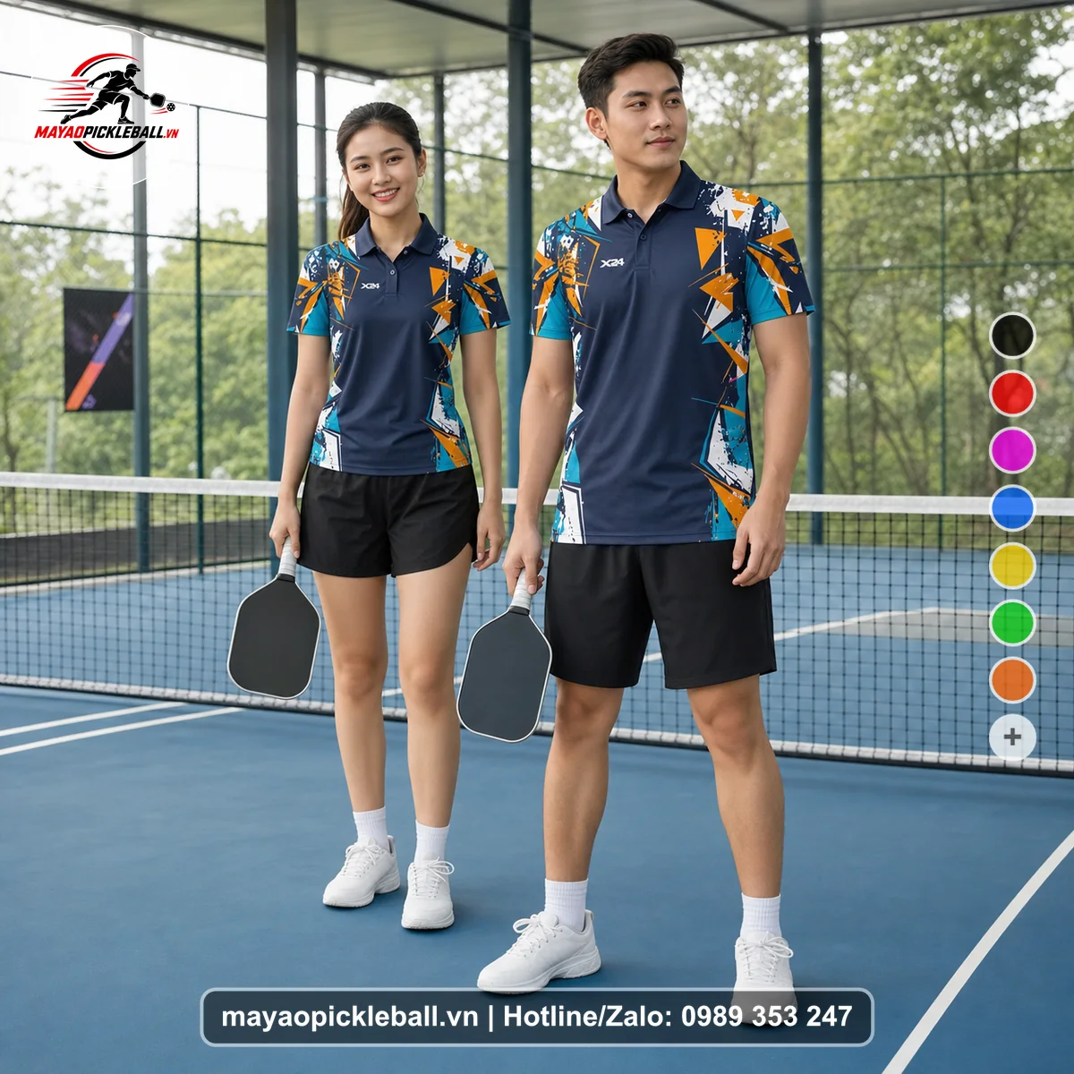 Bộ quần áo pickleball X24-PB-201 tím áo có tay có cổ