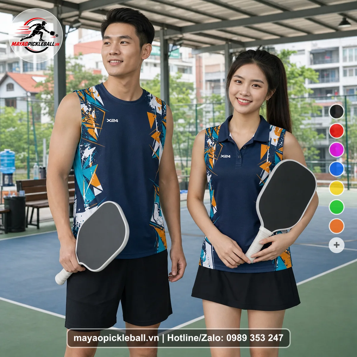Bộ quần áo pickleball X24-PB-201 tím biến thể không ống tay