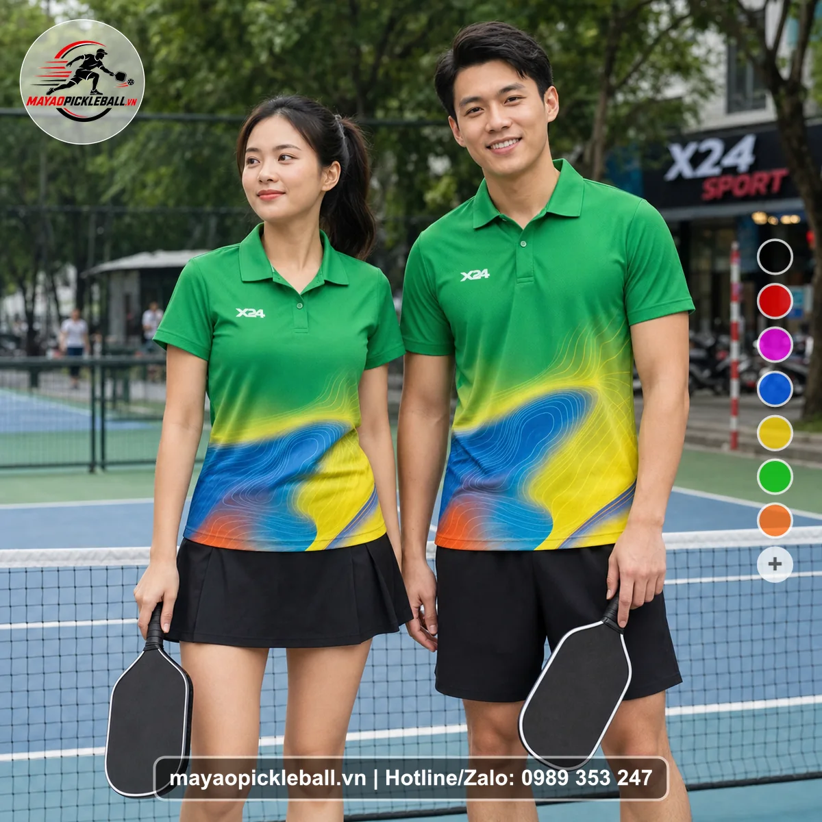 Bộ quần áo pickleball X24-PB-203 xanh áo có tay có cổ