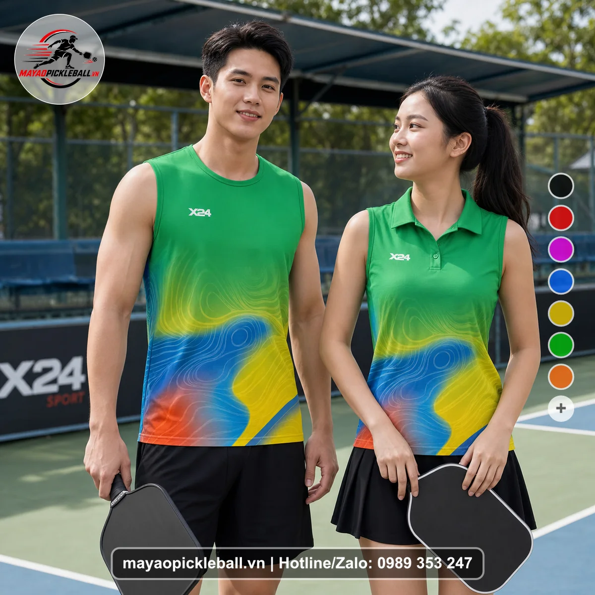 Bộ quần áo pickleball X24-PB-203 xanh biến thể không ống tay