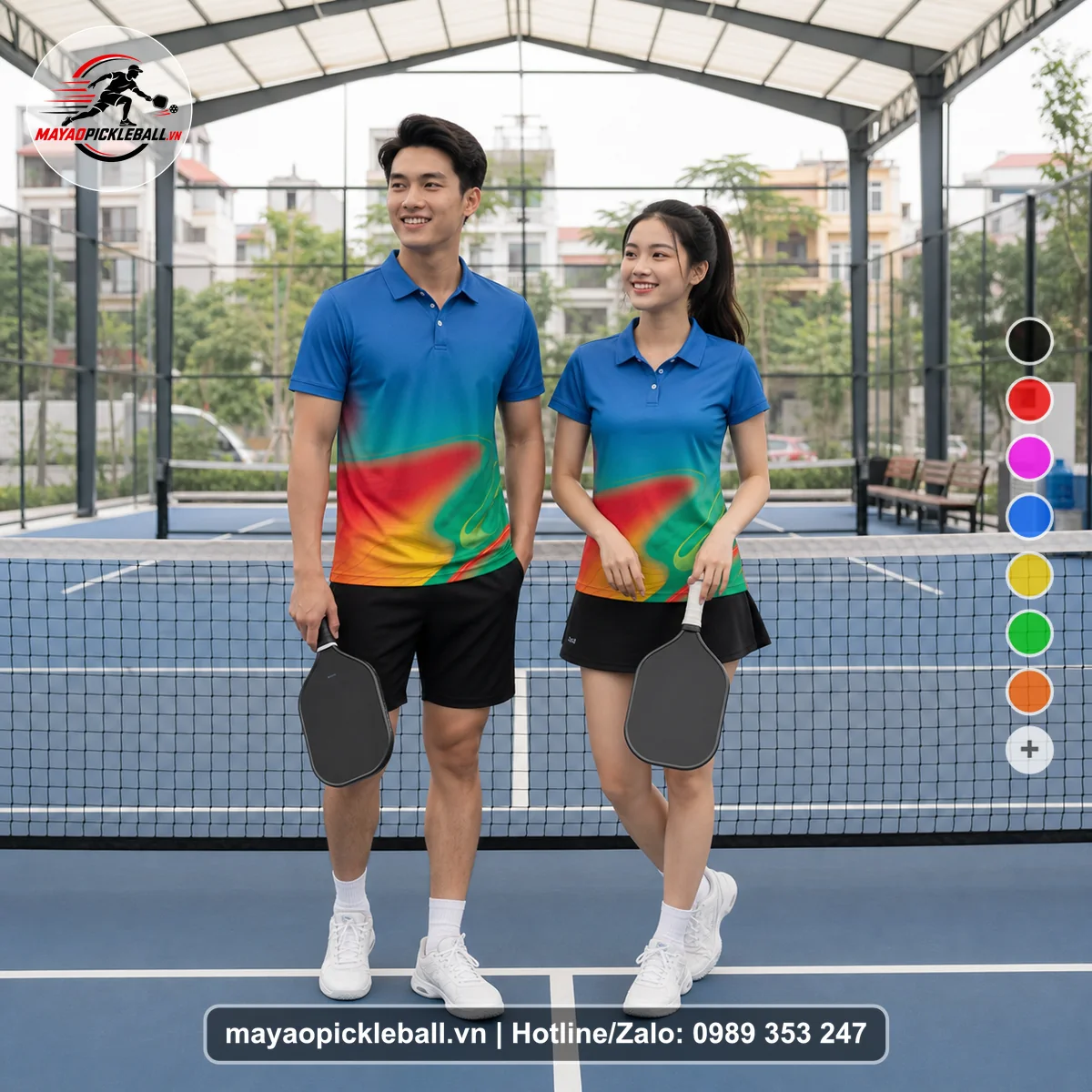 Bộ quần áo pickleball X24-PB-204 xanh áo có tay có cổ