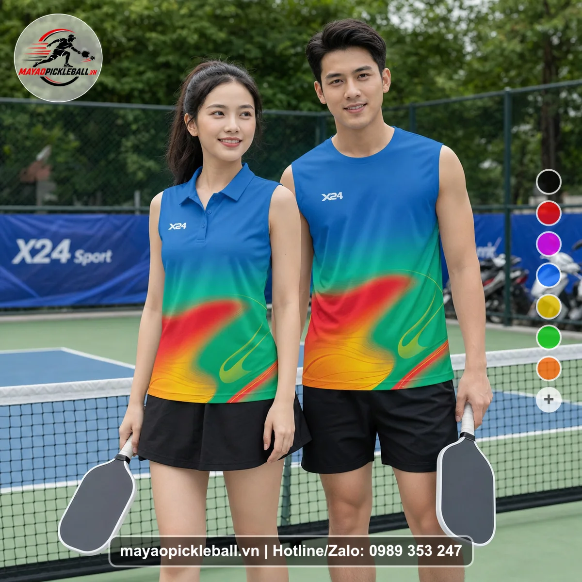 Bộ quần áo pickleball X24-PB-204 xanh biến thể không ống tay