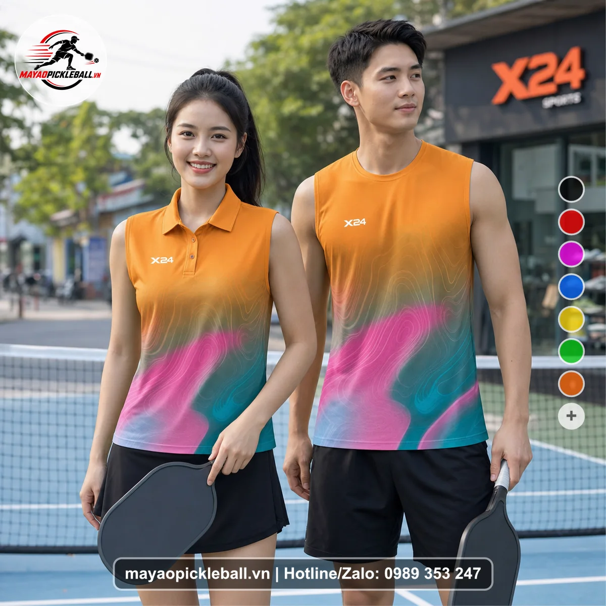 Bộ quần áo pickleball X24-PB-206 cam biến thể không ống tay