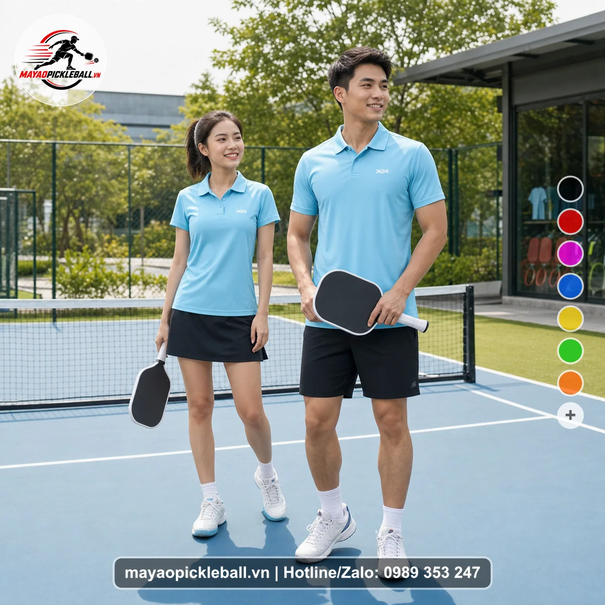 Bộ quần áo pickleball X24-PB-207 xanh áo có tay có cổ