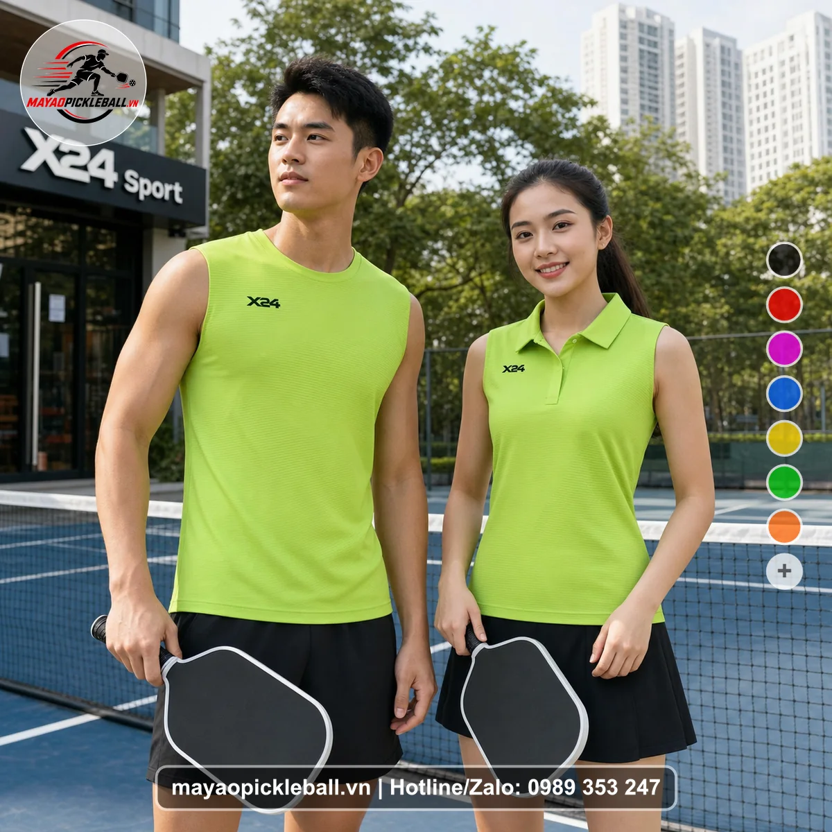 Bộ quần áo pickleball X24-PB-208 xanh biến thể không ống tay