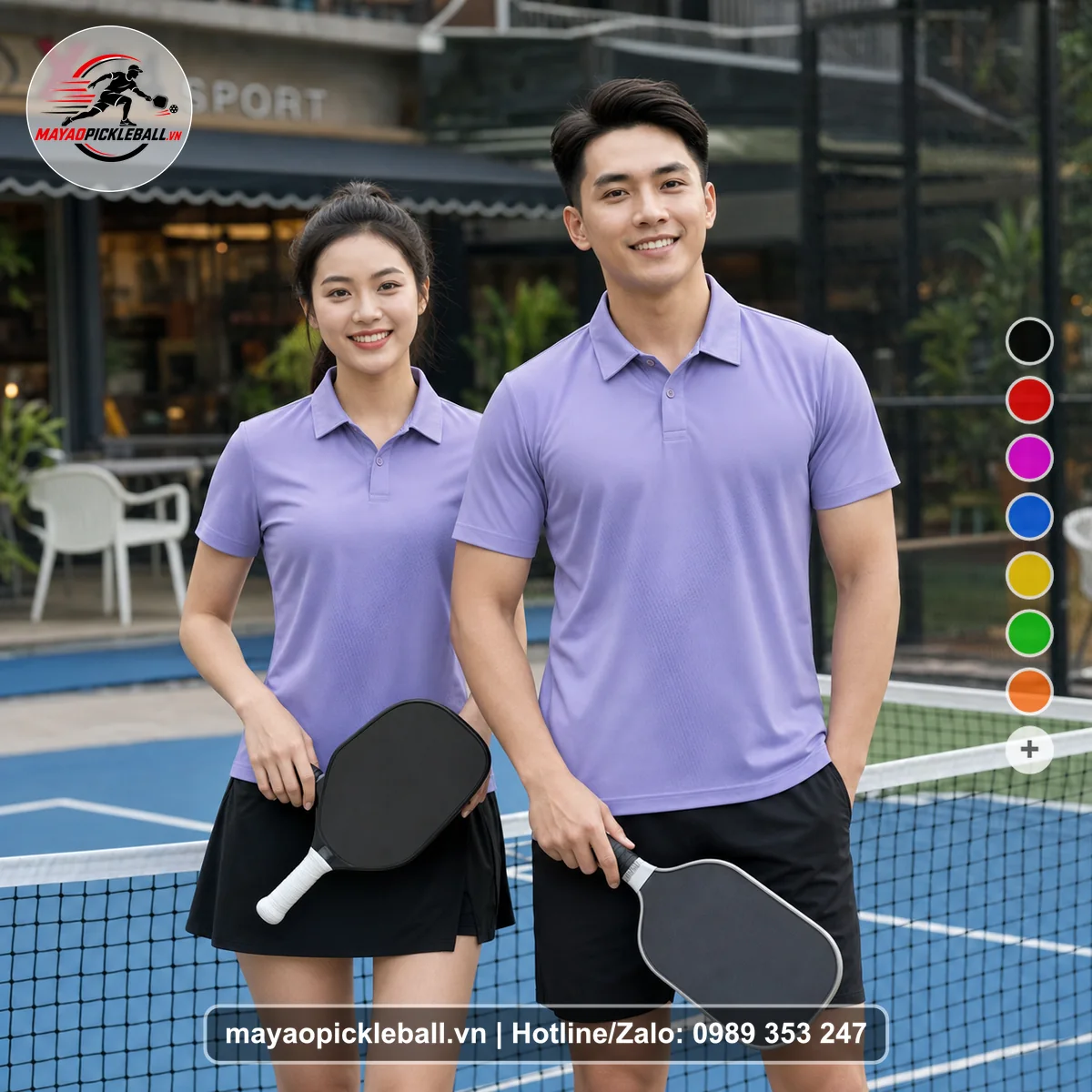 Bộ quần áo pickleball X24-PB-209 tím áo có tay có cổ