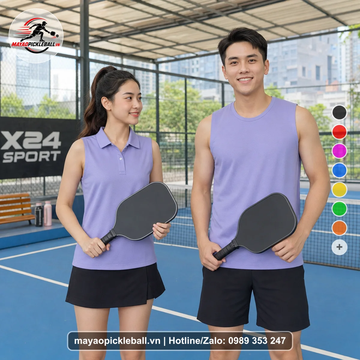 Bộ quần áo pickleball X24-PB-209 tím biến thể không ống tay