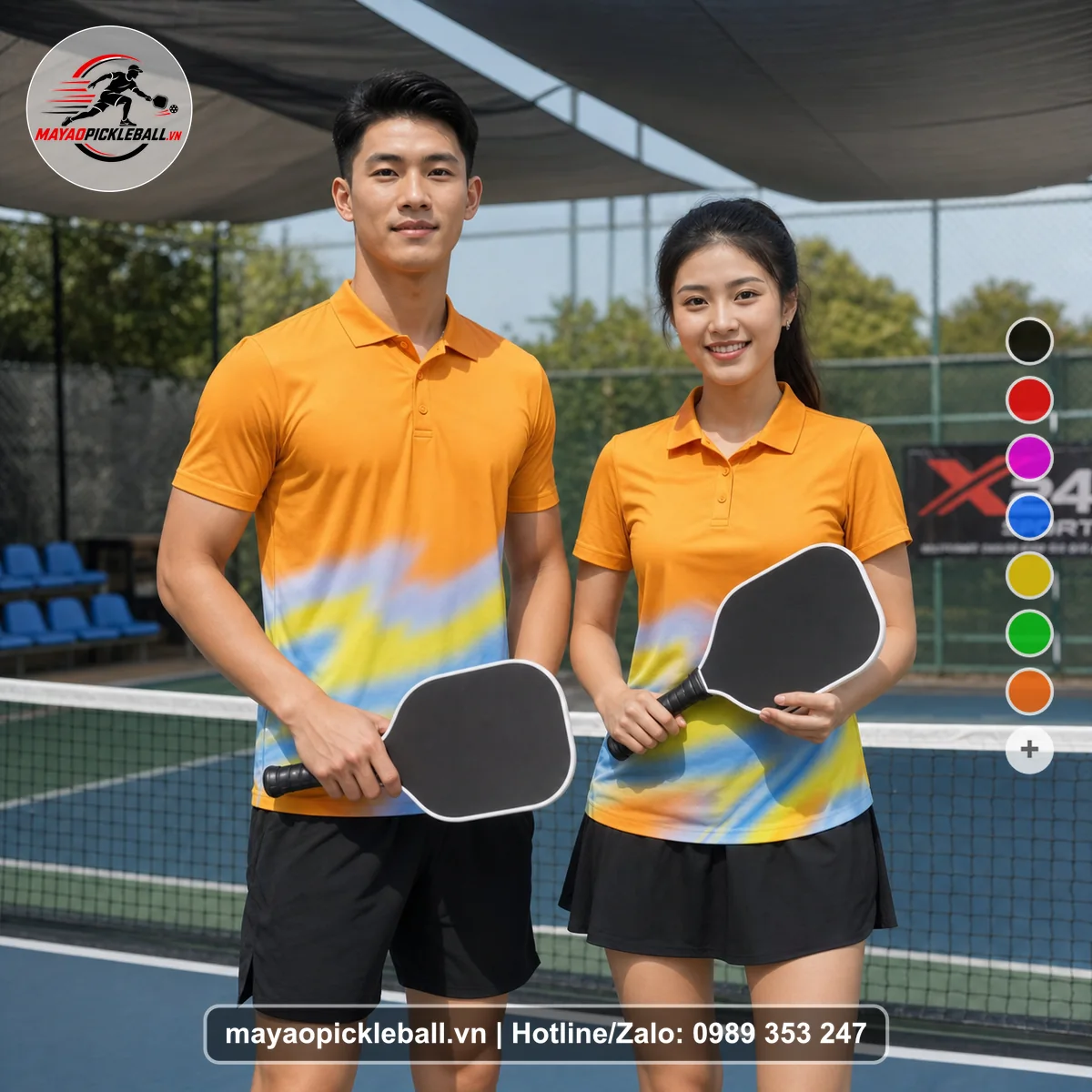 Bộ quần áo pickleball X24-PB-211 vàng áo có tay có cổ
