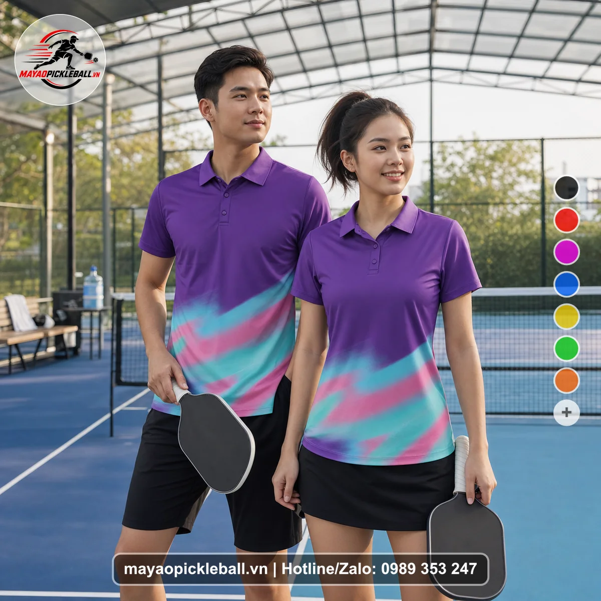 Bộ quần áo pickleball X24-PB-212 tím áo có tay có cổ