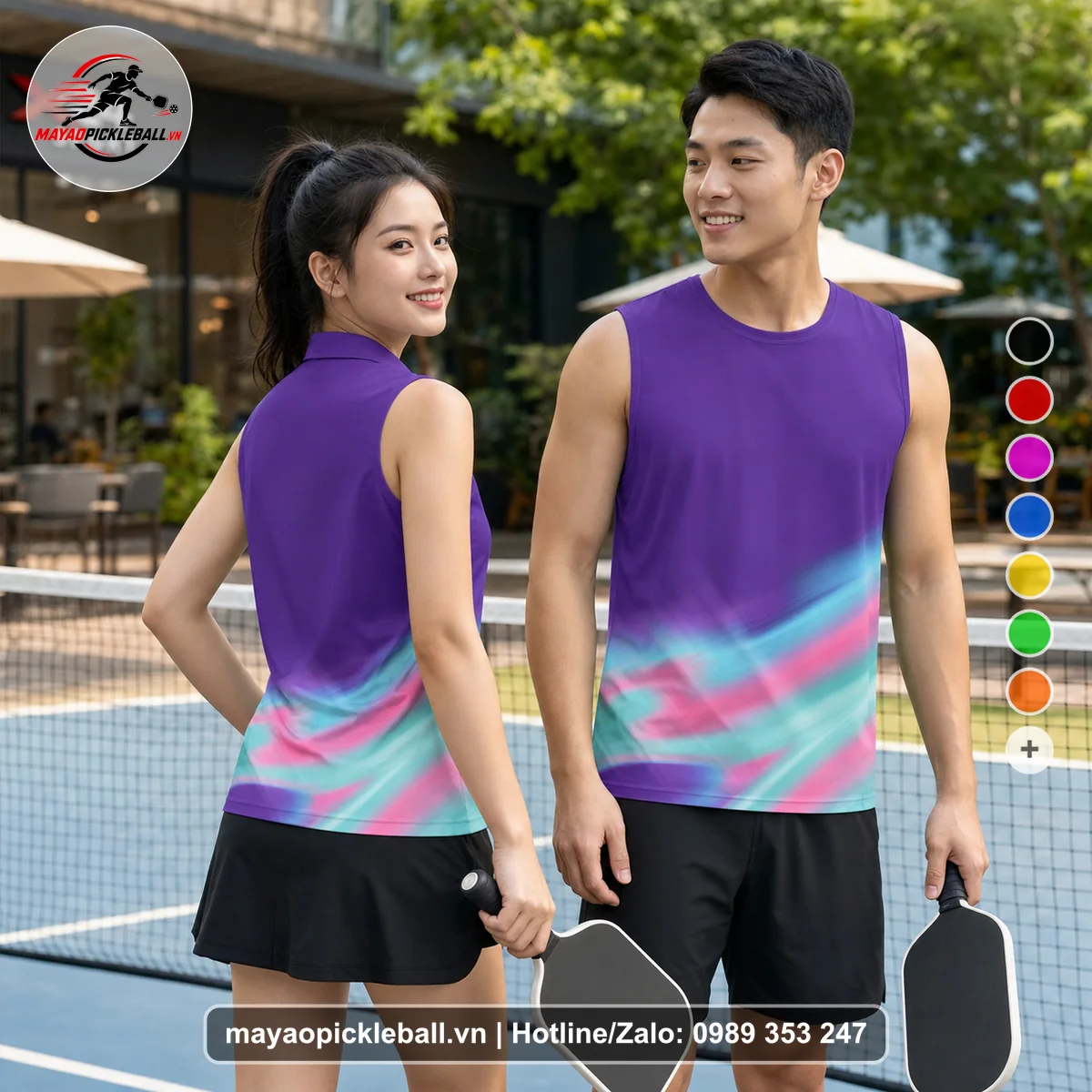 Bộ quần áo pickleball X24-PB-212 tím biến thể không ống tay
