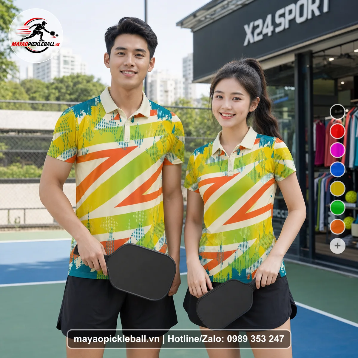 Bộ quần áo pickleball X24-PB-214 nổi bật áo có tay có cổ