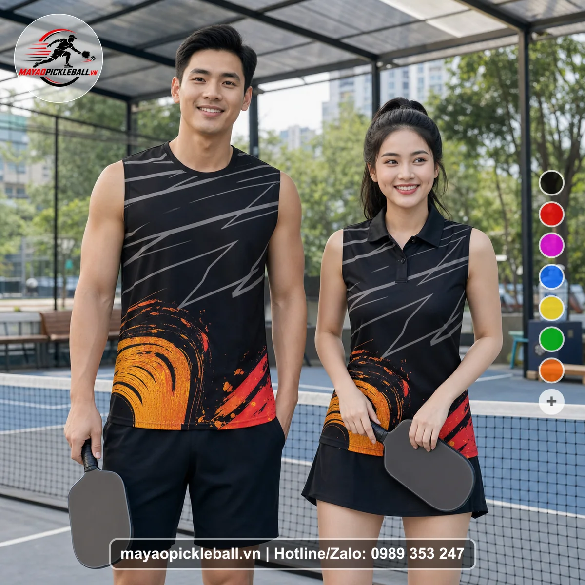 Bộ quần áo pickleball X24-PB-217 đen biến thể không ống tay