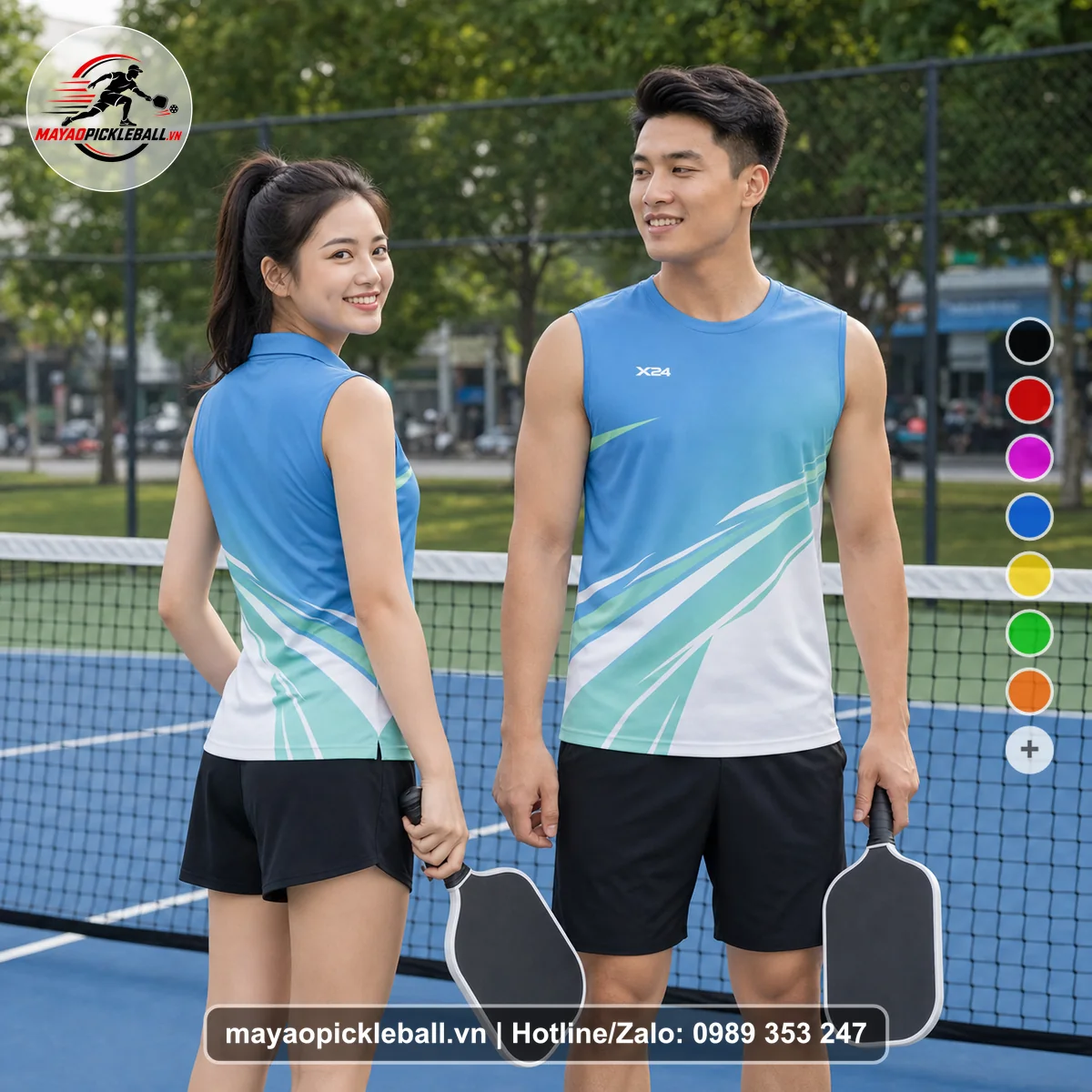 Bộ quần áo pickleball X24-PB-219 xanh biến thể không ống tay