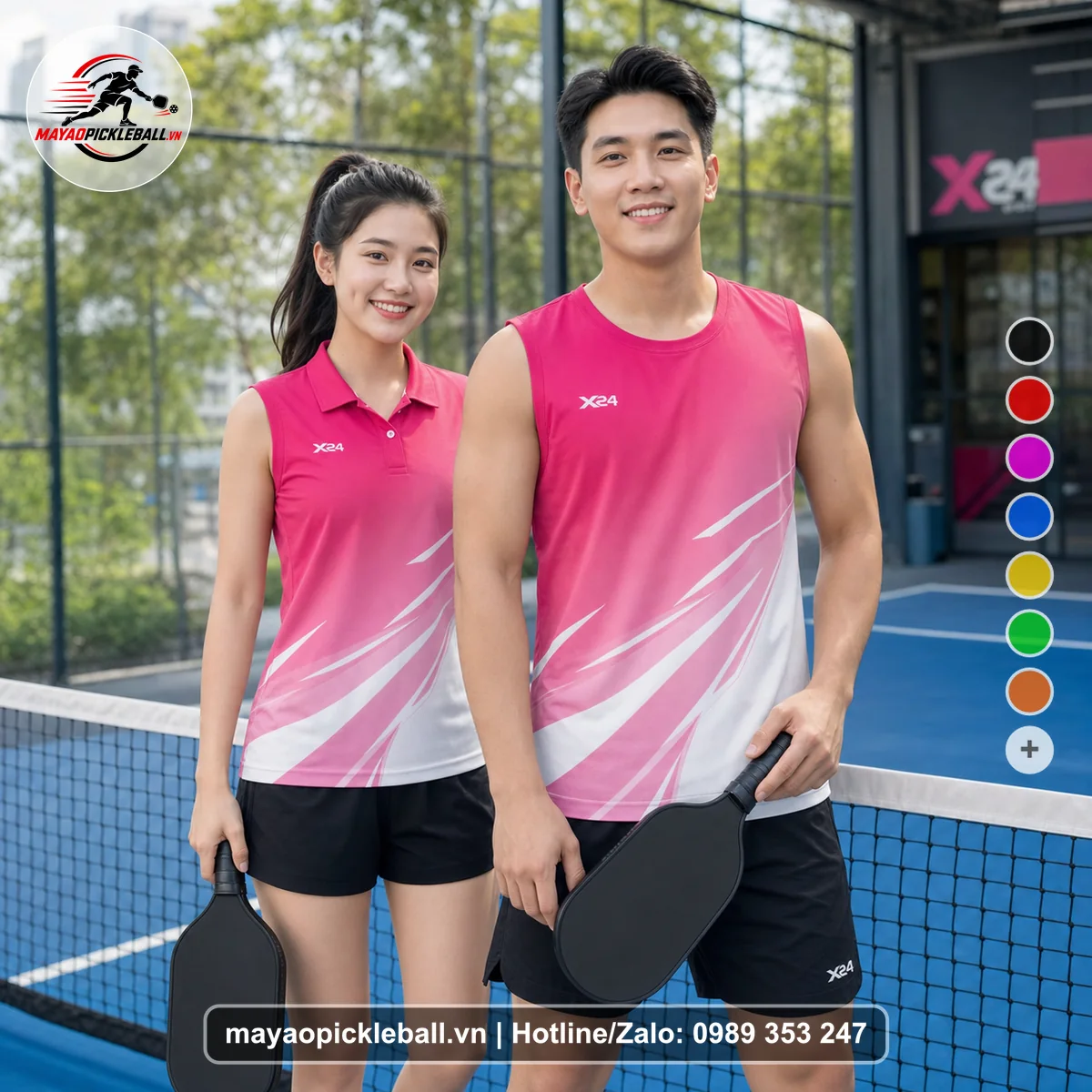 Bộ quần áo pickleball X24-PB-220 hồng biến thể không ống tay