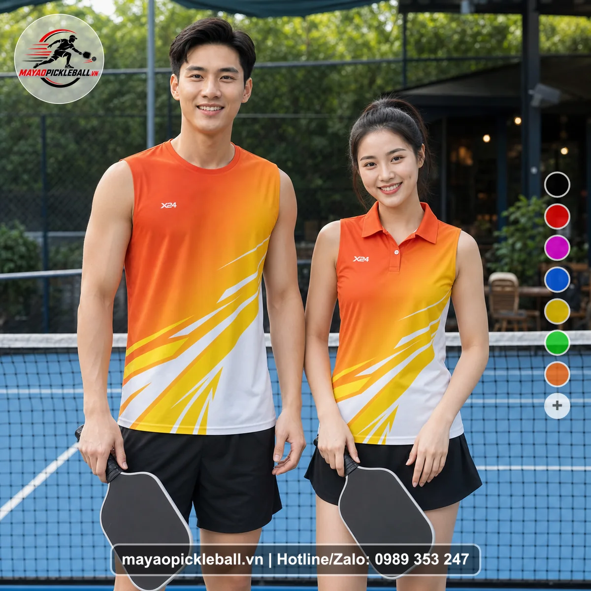 Bộ quần áo pickleball X24-PB-221 cam biến thể không ống tay
