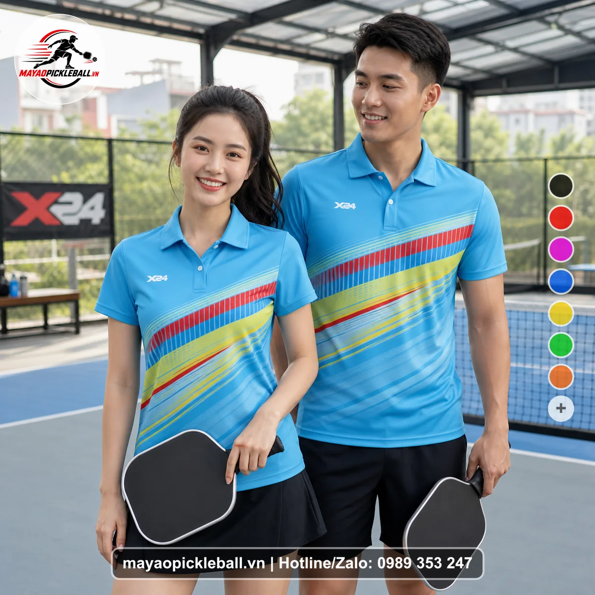 Bộ quần áo pickleball X24-PB-222 xanh áo có tay có cổ