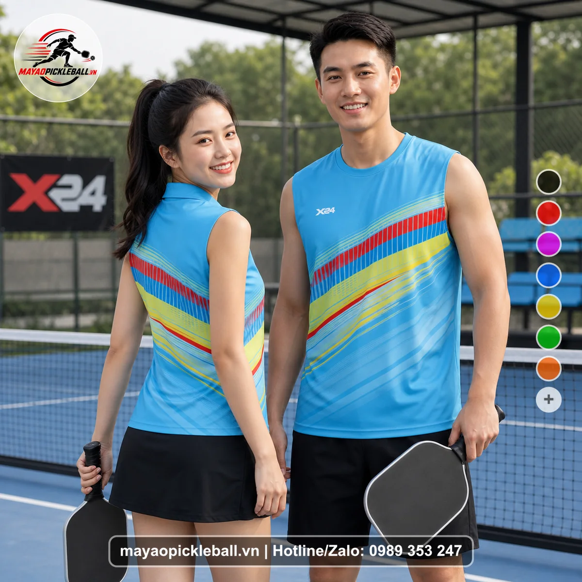Bộ quần áo pickleball X24-PB-222 xanh biến thể không ống tay