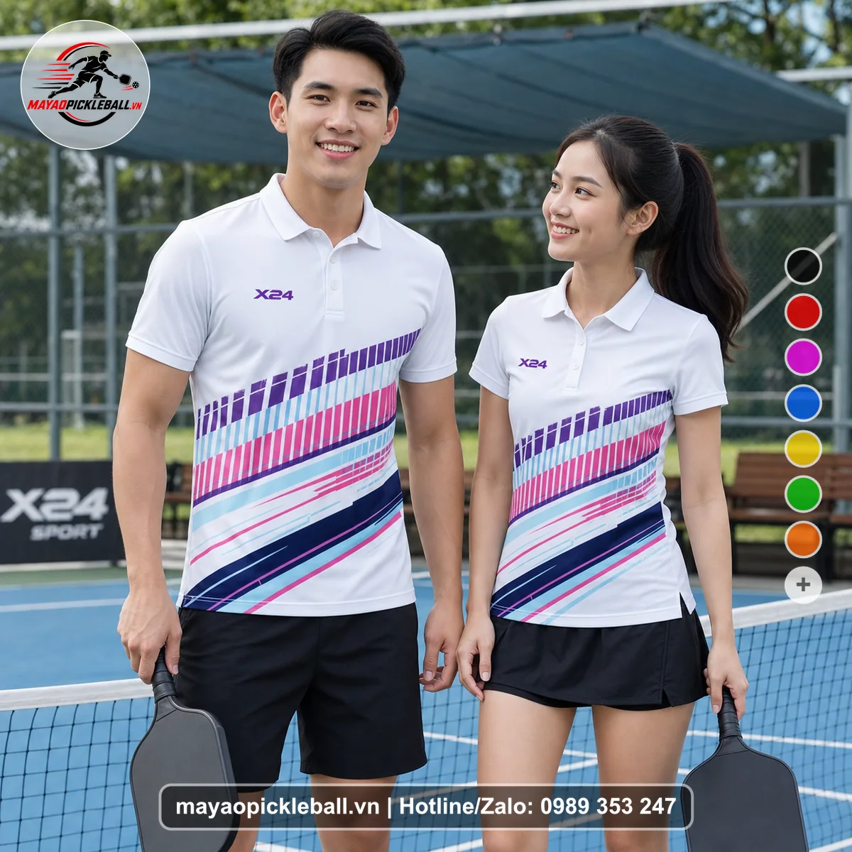 Bộ quần áo pickleball X24-PB-224 trắng áo có tay có cổ
