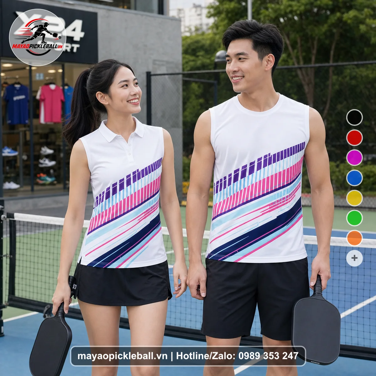 Bộ quần áo pickleball X24-PB-224 trắng biến thể không ống tay