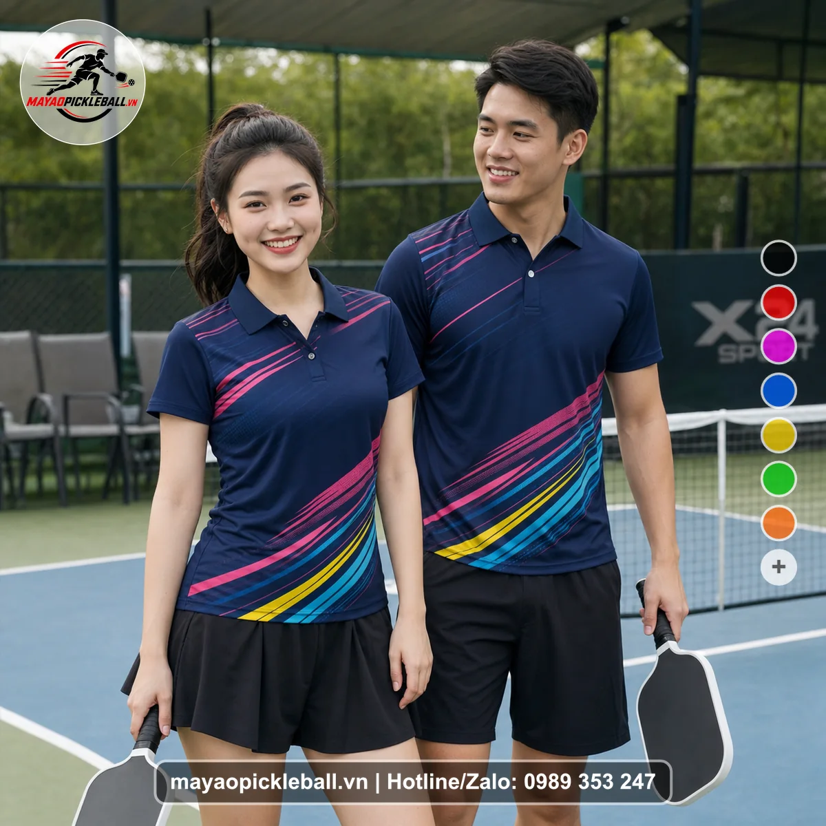 Bộ quần áo pickleball X24-PB-225 tím áo có tay có cổ