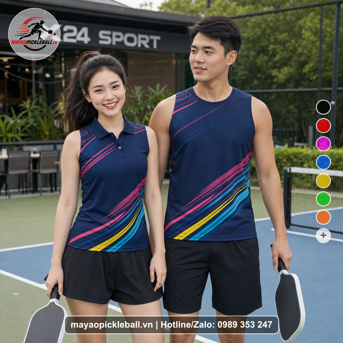 Bộ quần áo pickleball X24-PB-225 tím biến thể không ống tay