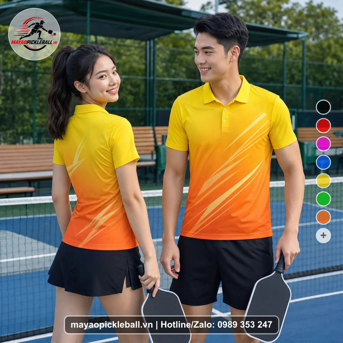Bộ quần áo pickleball X24-PB-227 vàng áo có tay có cổ