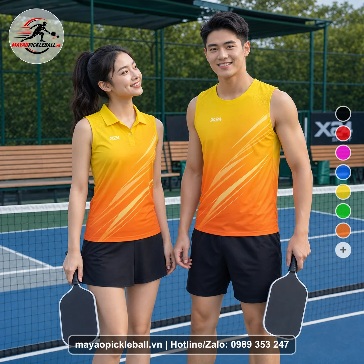 Bộ quần áo pickleball X24-PB-227 vàng biến thể không ống tay