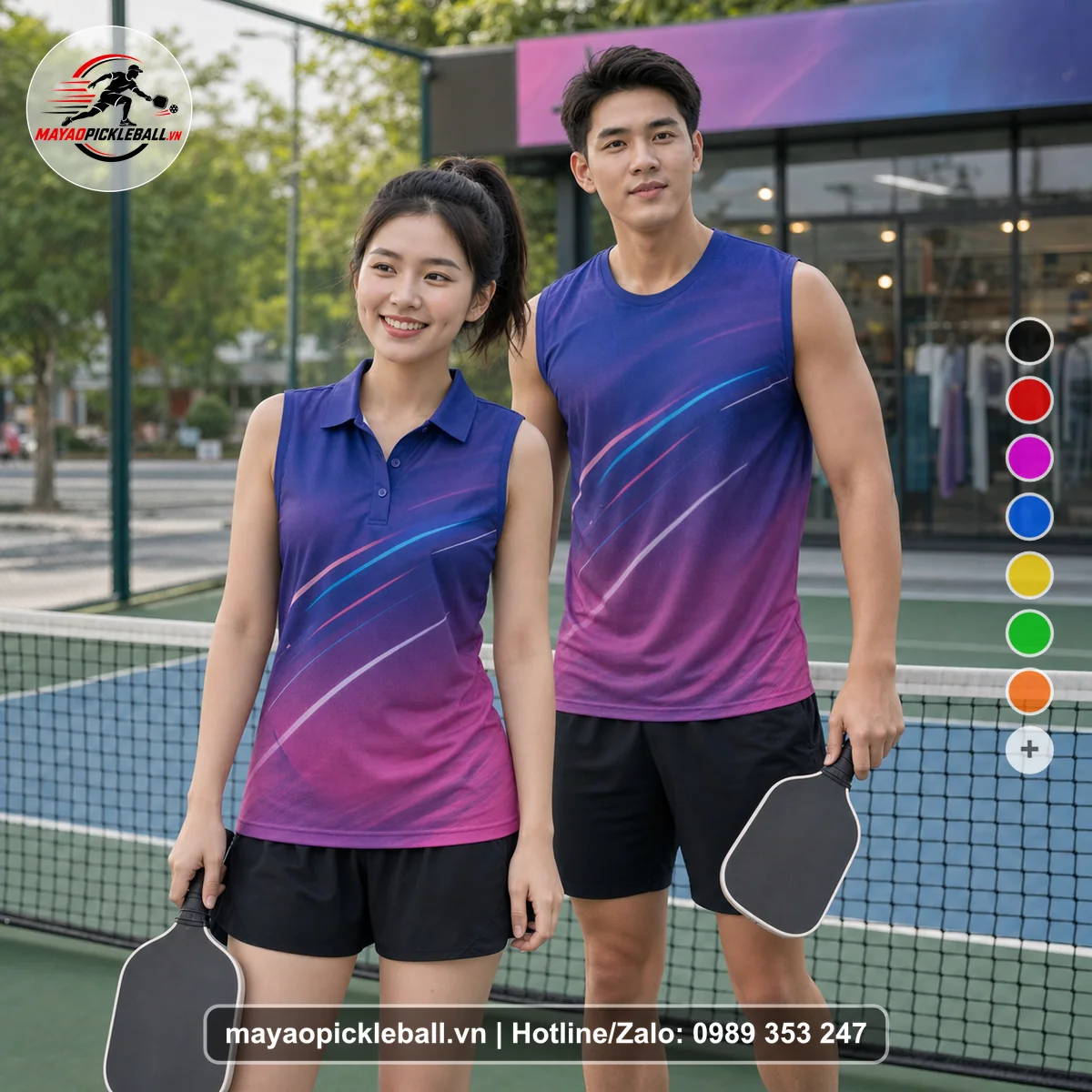 Bộ quần áo pickleball X24-PB-228 hồng, tím biến thể không ống tay
