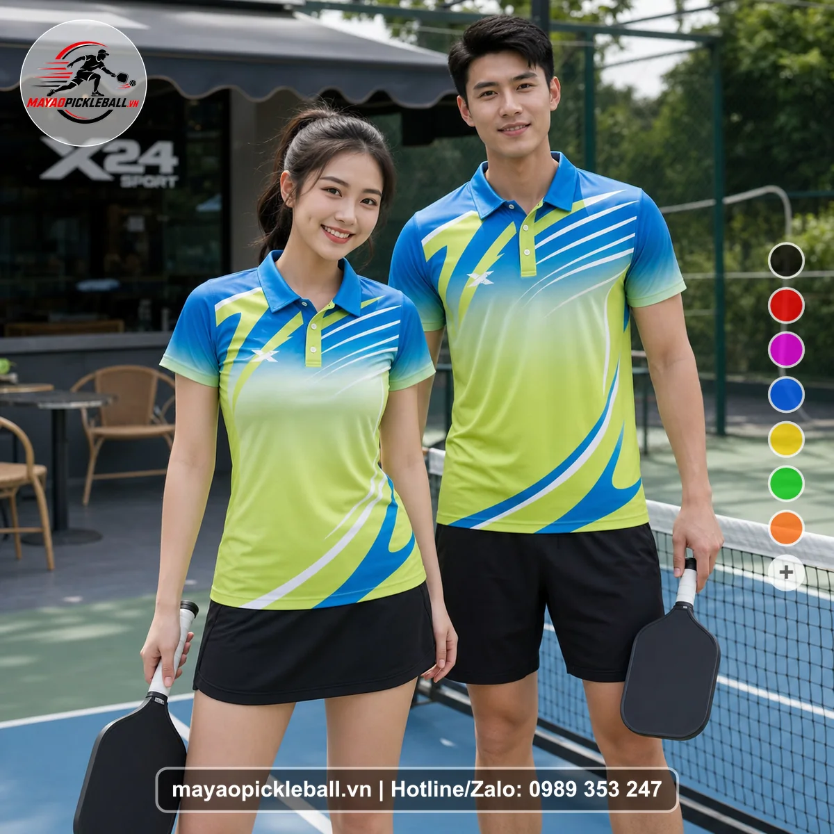 Bộ quần áo pickleball X24-PB-231 xanh áo có tay có cổ