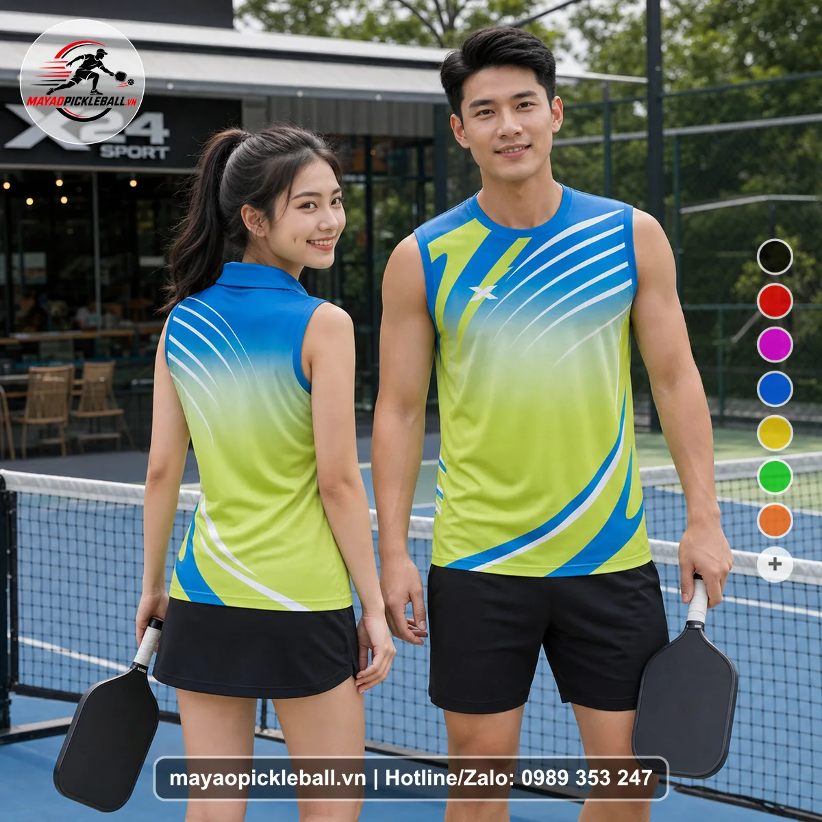Bộ quần áo pickleball X24-PB-231 xanh biến thể không ống tay
