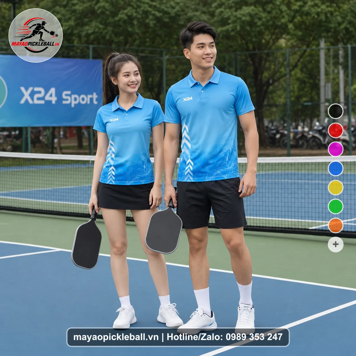 Bộ quần áo pickleball X24-PB-235 xanh áo có tay có cổ