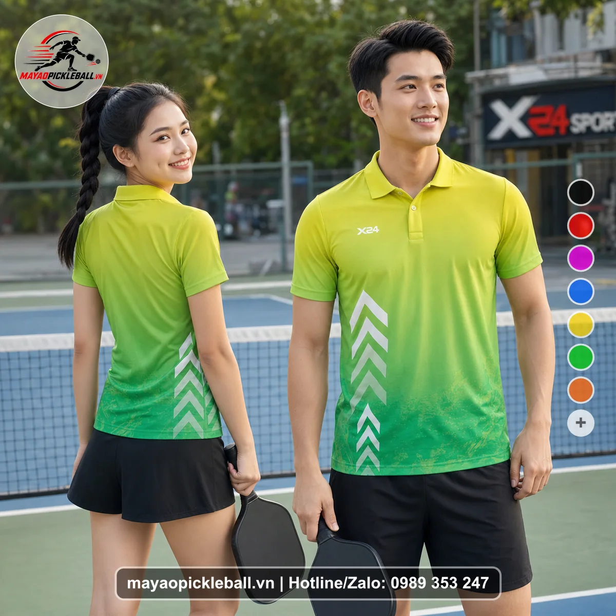 Bộ quần áo pickleball X24-PB-236 xanh áo có tay có cổ