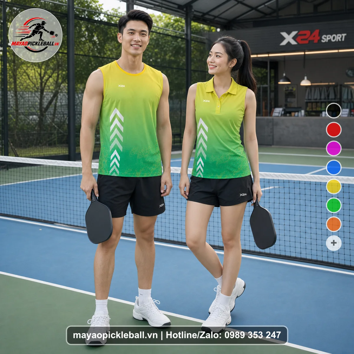 Bộ quần áo pickleball X24-PB-236 xanh biến thể không ống tay