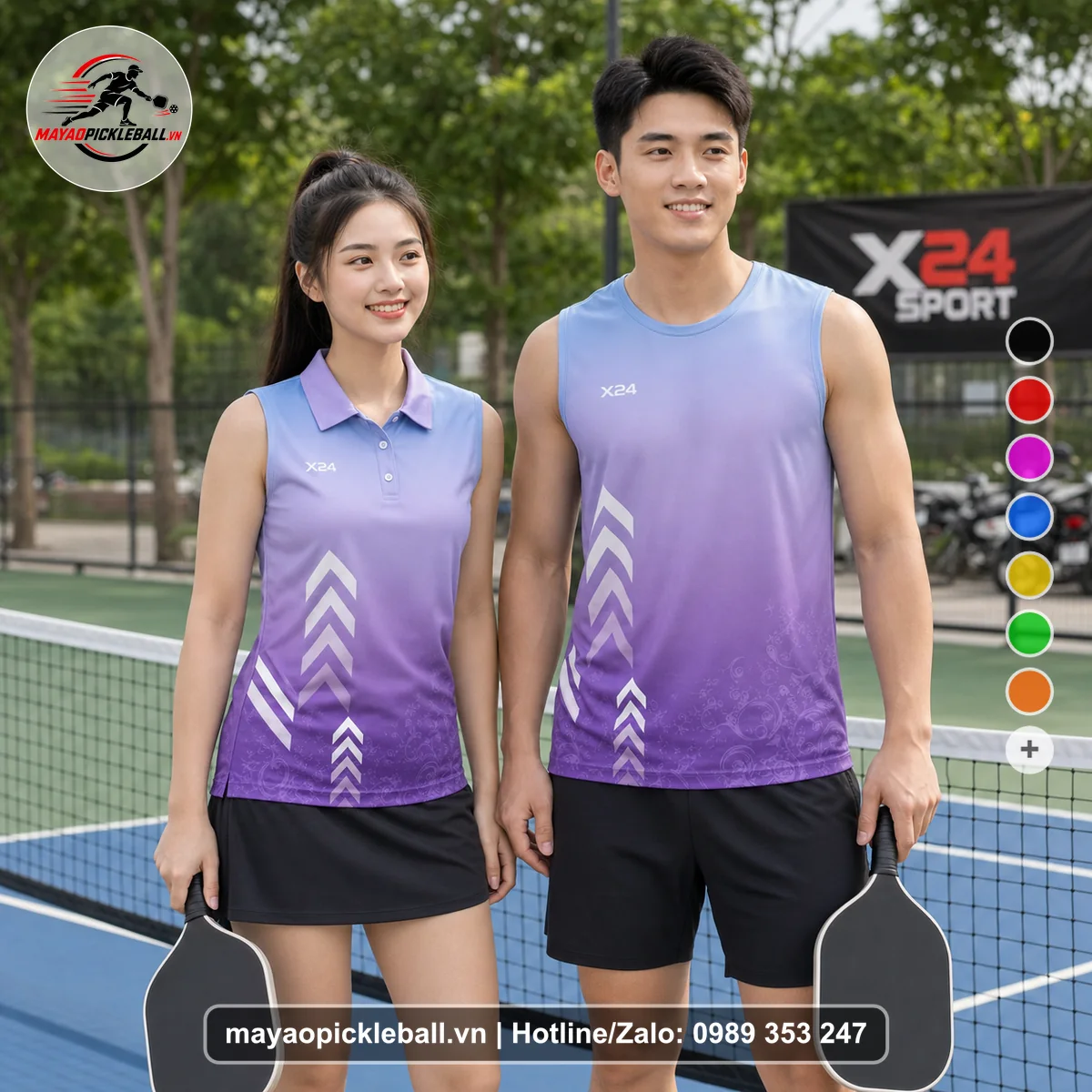 Bộ quần áo pickleball X24-PB-237 tím biến thể không ống tay