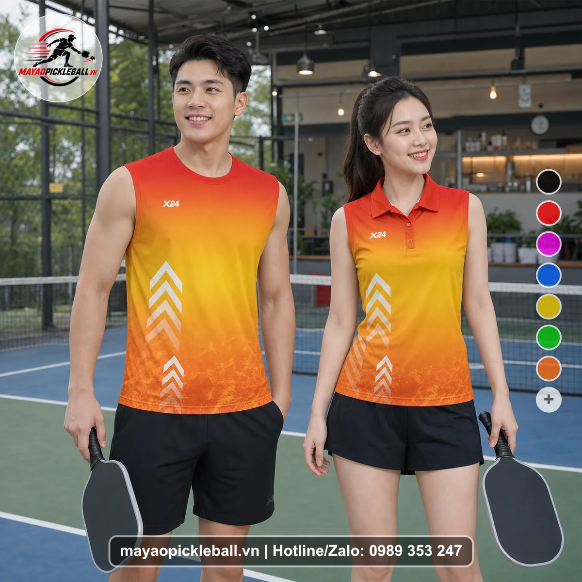 Bộ quần áo pickleball X24-PB-239 cam biến thể không ống tay