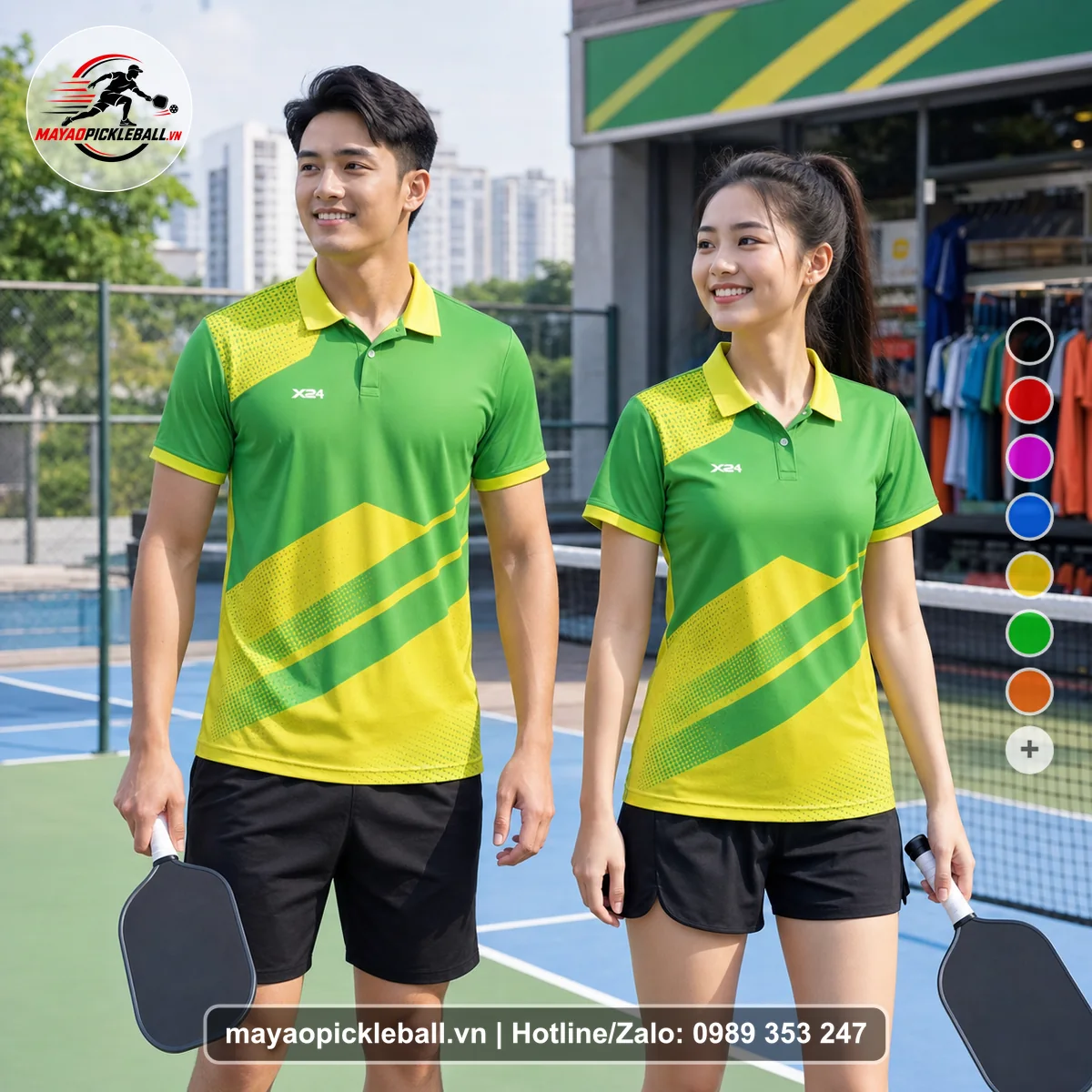 Bộ quần áo pickleball X24-PB-240 xanh áo có tay có cổ