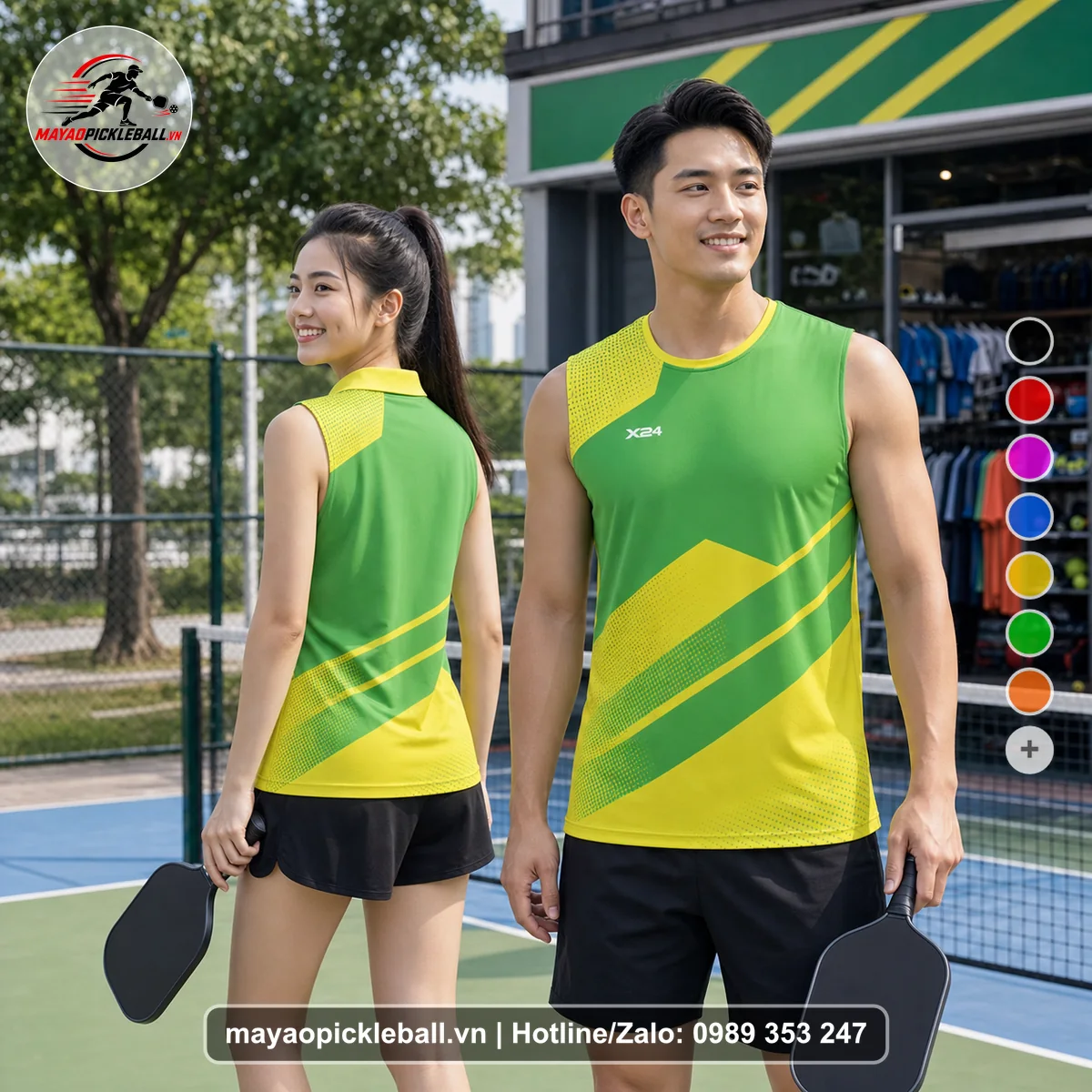 Bộ quần áo pickleball X24-PB-240 xanh biến thể không ống tay