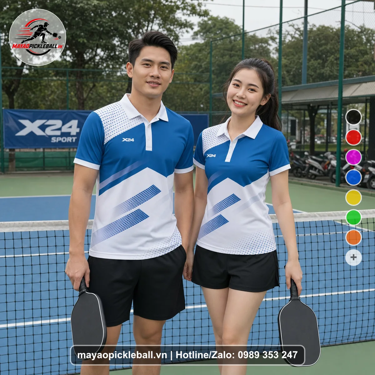 Bộ quần áo pickleball X24-PB-241 xanh áo có tay có cổ
