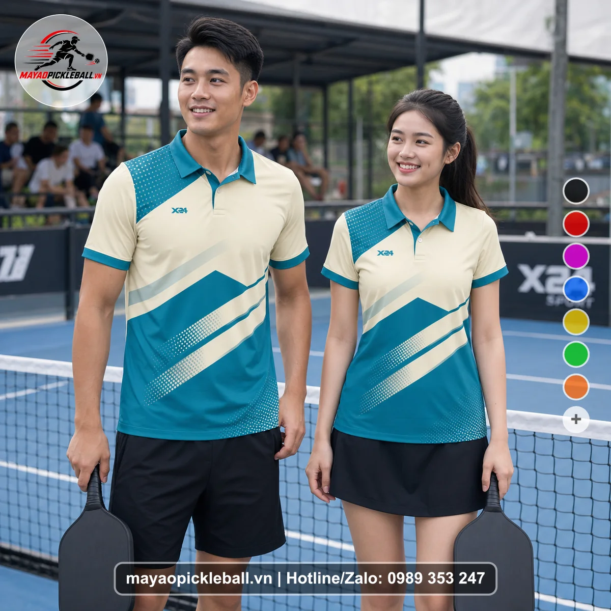 Bộ quần áo pickleball X24-PB-243 nổi bật áo có tay có cổ