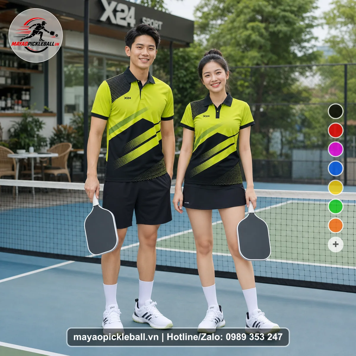 Bộ quần áo pickleball X24-PB-244 nổi bật áo có tay có cổ