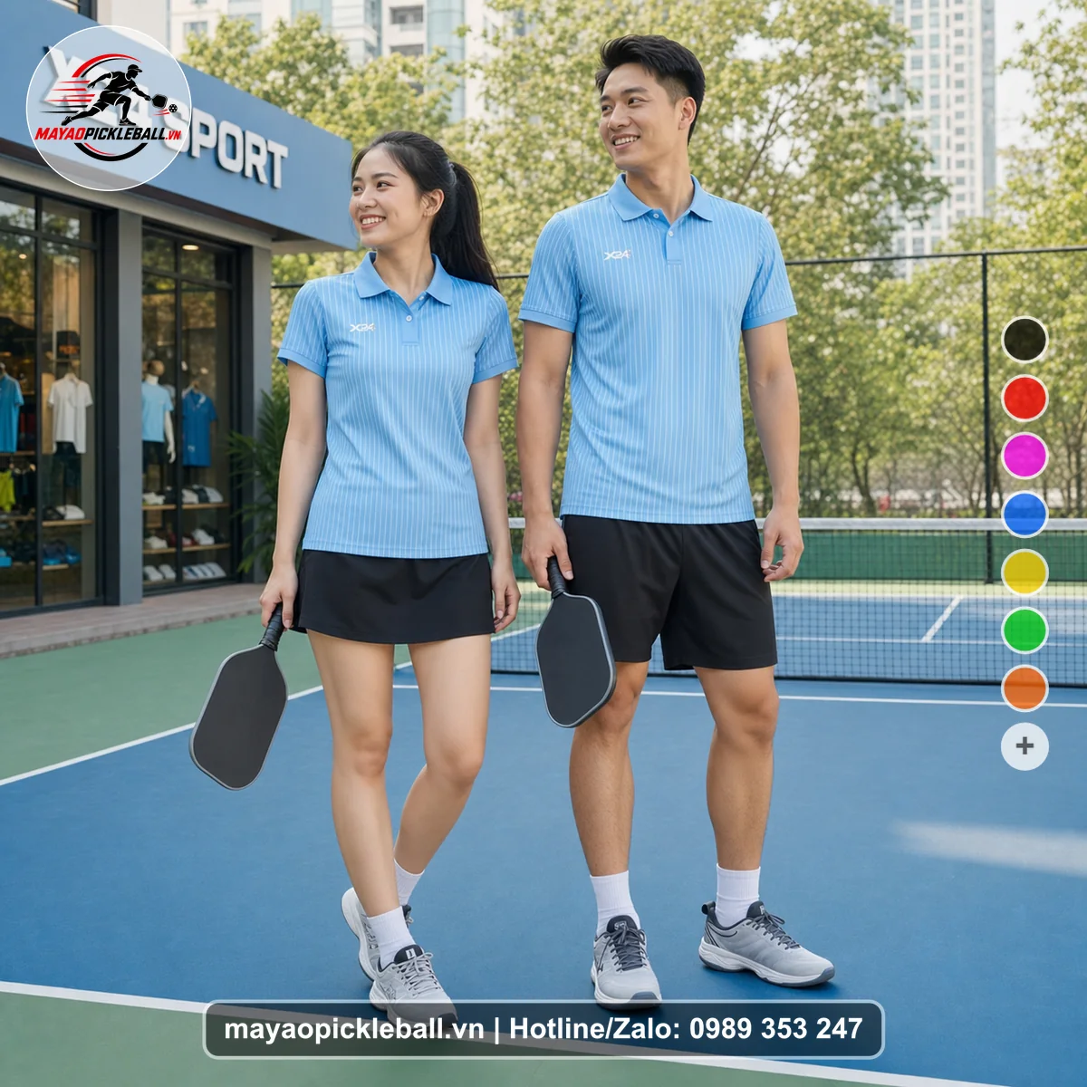 Bộ quần áo pickleball X24-PB-245 xanh áo có tay có cổ