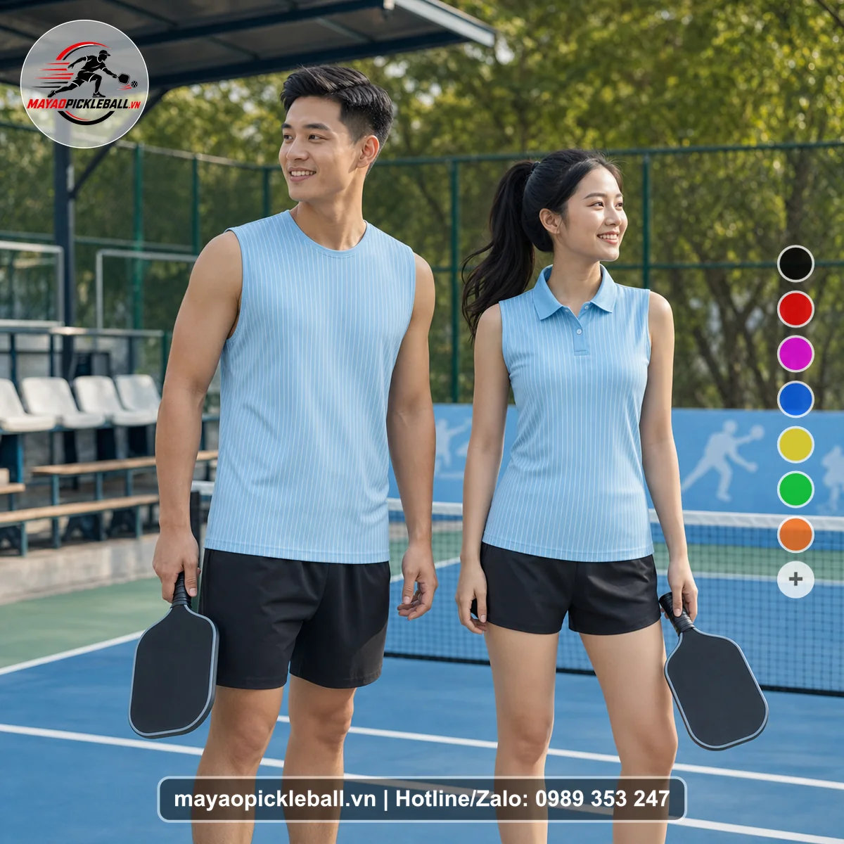 Bộ quần áo pickleball X24-PB-245 xanh biến thể không ống tay