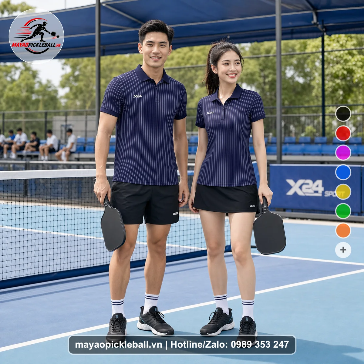 Bộ quần áo pickleball X24-PB-248 tím áo có tay có cổ