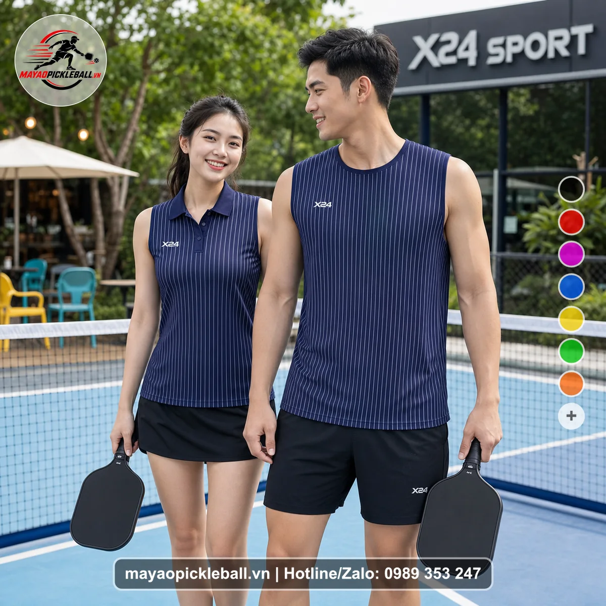 Bộ quần áo pickleball X24-PB-248 tím biến thể không ống tay