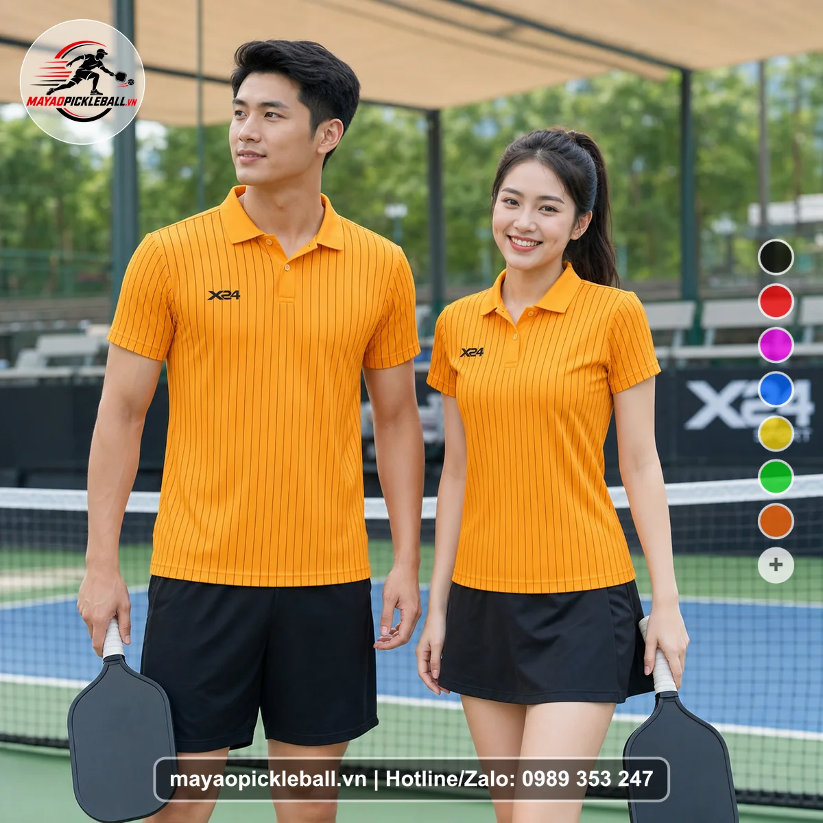Bộ quần áo pickleball X24-PB-249 cam áo có tay có cổ