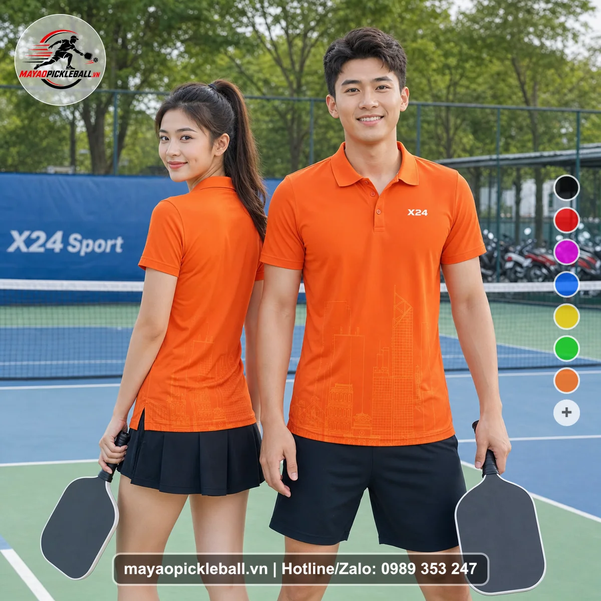 Bộ quần áo pickleball X24-PB-251 đỏ áo có tay có cổ