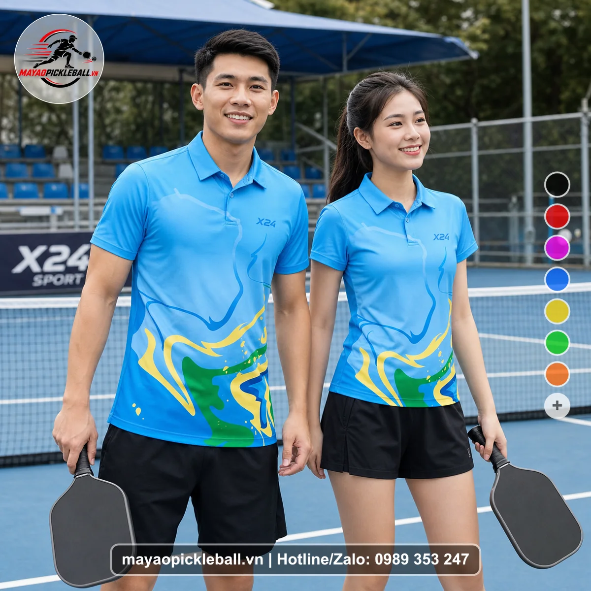 Bộ quần áo pickleball X24-PB-252 xanh áo có tay có cổ